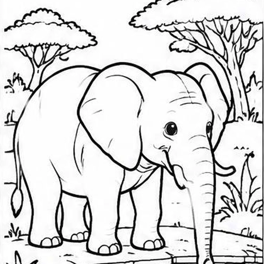 Watering-Hole Elephant coloring sheet