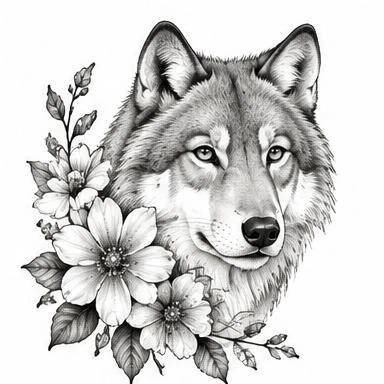 Wildflower Wolf, floral realism tattoo inspiration