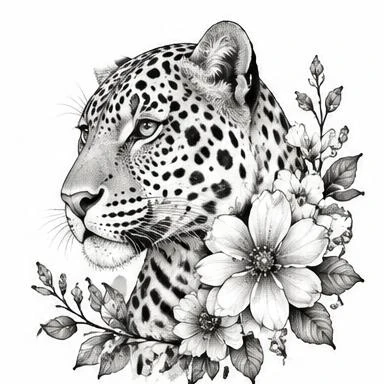 Floral Leopard, floral realism tattoo inspiration