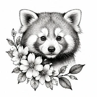 Blossom Red Panda, botanical animal tattoo inspiration