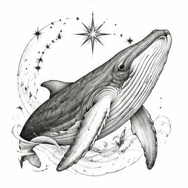 Starlight Whale, fine line realism tattoo inspiration