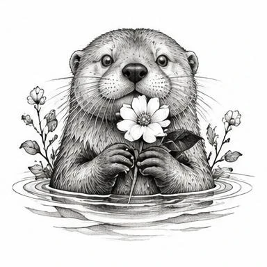Bloom Otter, fine line realism tattoo inspiration