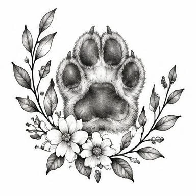 Botanical Paw, botanical animal tattoo inspiration