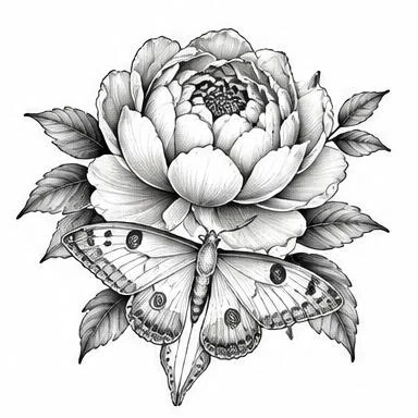 Peony Moth, etched floral tattoo inspiration