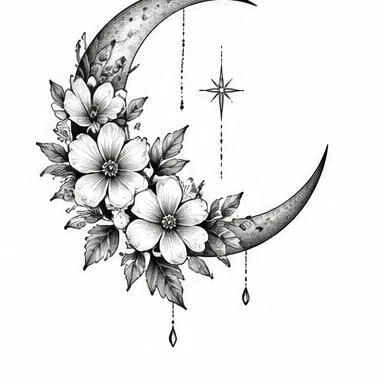 Floral Moon, etched floral tattoo inspiration