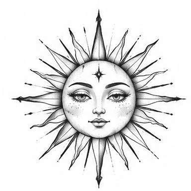 Solar Muse, mystical fine line tattoo inspiration