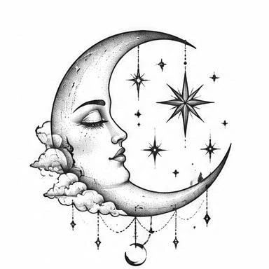 Sleeping Crescent, blackwork tattoo inspiration