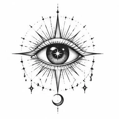 Cosmic Eye, mystical fine line tattoo inspiration