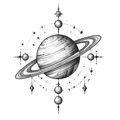 Orbiting Saturn, blackwork tattoo inspiration