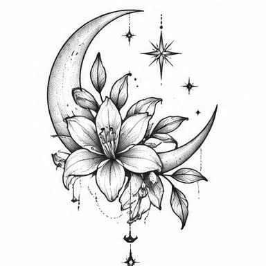 Moon Blossom, blackwork tattoo inspiration
