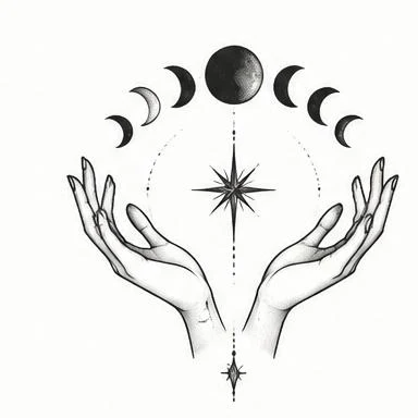 Offering Hands, mystical dotwork tattoo inspiration