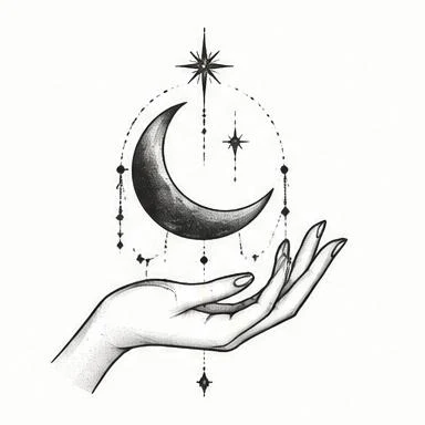 Moon in Palm, occult blackwork tattoo inspiration