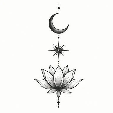 Crescent & Lotus, fine line tattoo inspiration