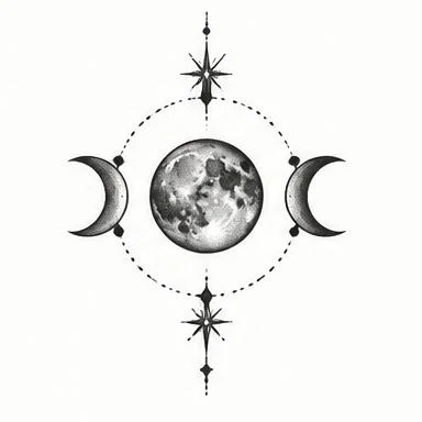 Triple Goddess, mystical dotwork tattoo inspiration