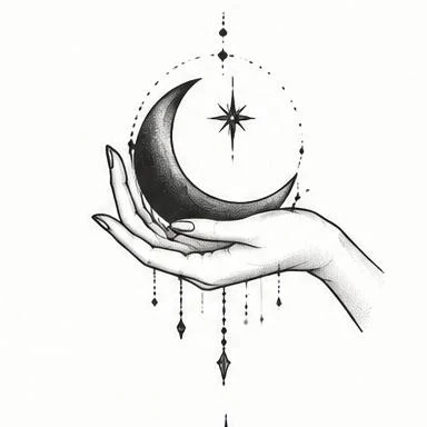 Cradled Crescent, occult blackwork tattoo inspiration