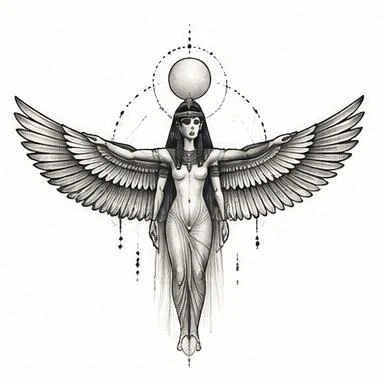Winged Isis, dotwork tattoo inspiration