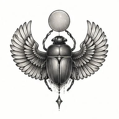 Scarab Sun, egyptian fine line tattoo inspiration