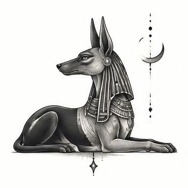 Resting Anubis, dotwork tattoo inspiration