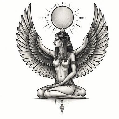Isis Kneeling, egyptian fine line tattoo inspiration