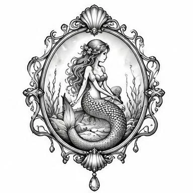 Mermaid Cameo, whimsical fine line tattoo inspiration