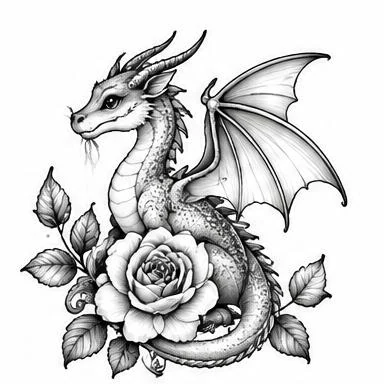 Rose Dragon, storybook blackwork tattoo inspiration