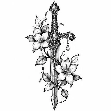Floral Blade, storybook blackwork tattoo inspiration