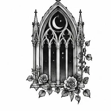 Rose Garden Window, fine line architecture tattoo inspiration