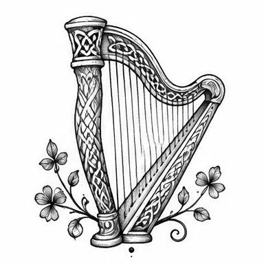 Celtic Harp, fine line tattoo inspiration