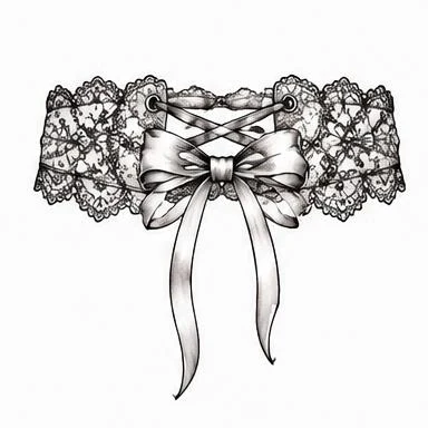 Garter Bow, lace fine line tattoo inspiration