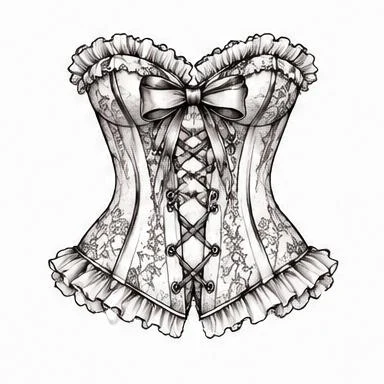 Ruffled Corset, lace fine line tattoo inspiration