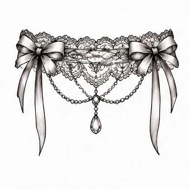 Double Bow Garter, lace fine line tattoo inspiration