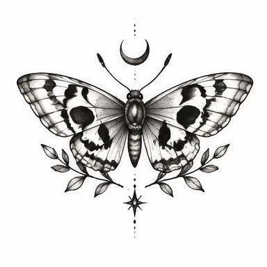 Skull Wing Monarch, death's-head fine line tattoo inspiration