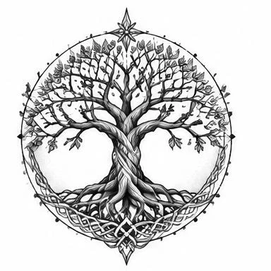 Yggdrasil Circle, fine line tattoo inspiration
