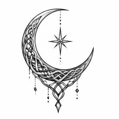 Knotwork Moon, fine line tattoo inspiration