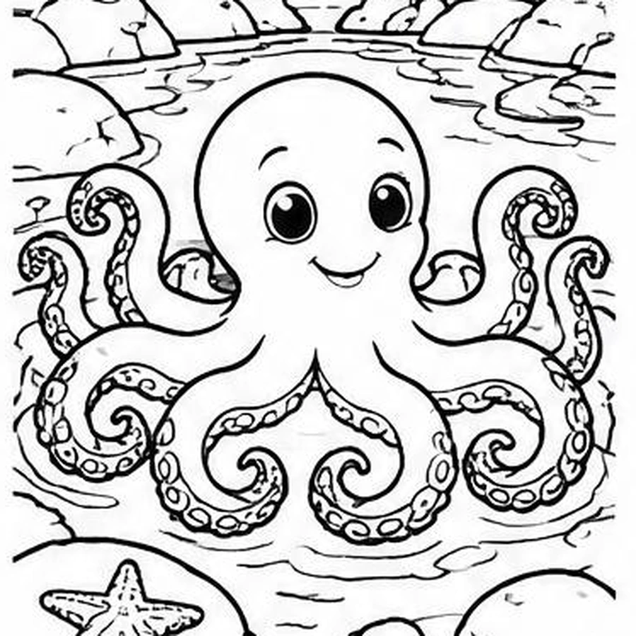 Rock-Pool Octopus coloring sheet