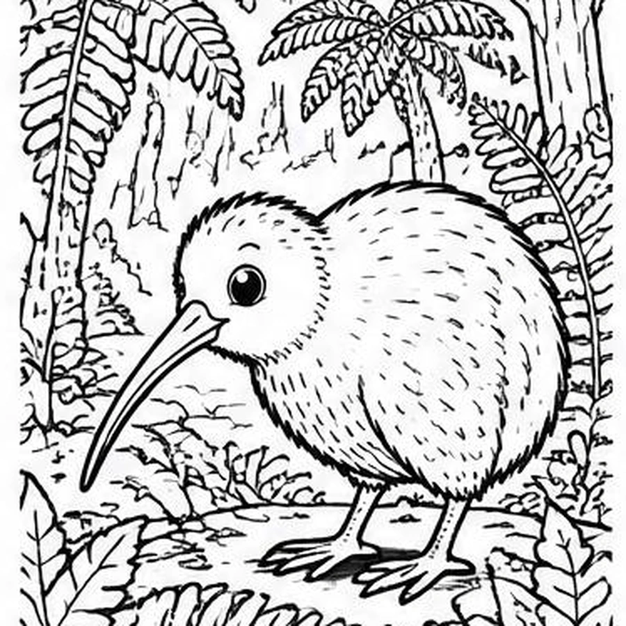 Fern-Forest Kiwi coloring sheet