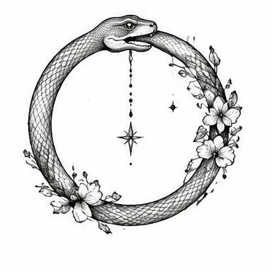 Pendant Ouroboros, botanical blackwork tattoo inspiration