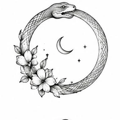 Crescent Ouroboros, dotwork tattoo inspiration