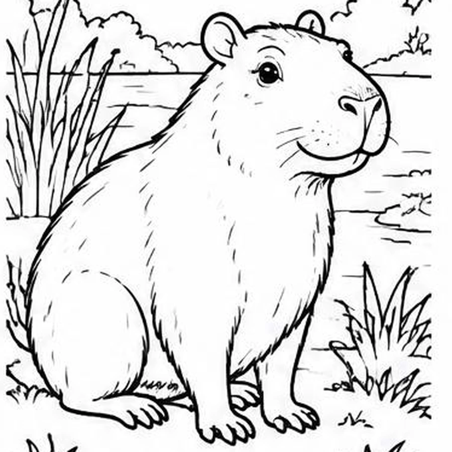 Pondside Capybara coloring sheet