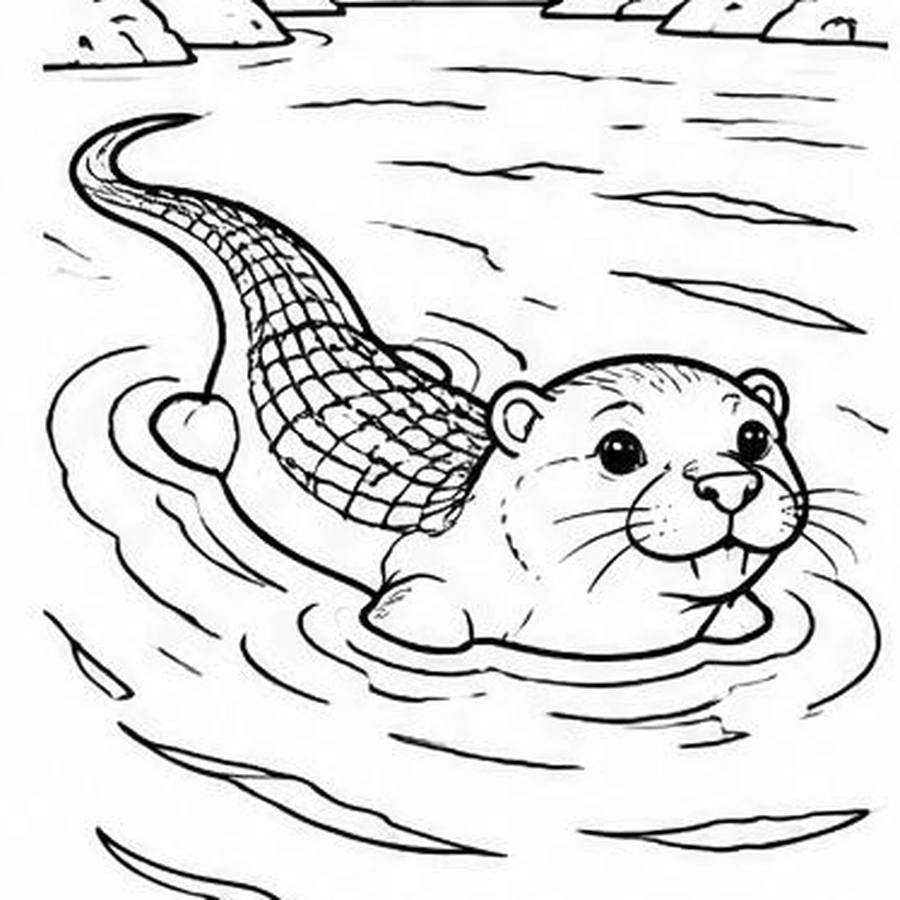 Swimming River Otter coloring sheet