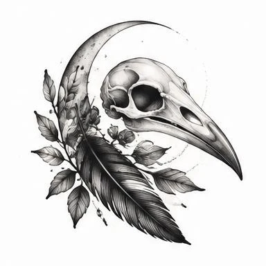 Moonlit Raven Skull, fine line realism tattoo inspiration