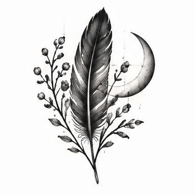 Feather Moon, dotwork tattoo inspiration
