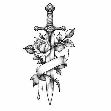 Ribboned Blade, blackwork tattoo inspiration