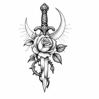 Moonlit Blade, traditional fine line tattoo inspiration