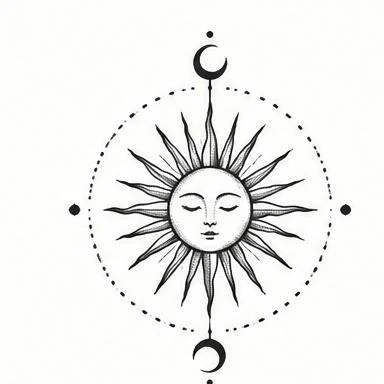 Sun Seal, geometric fine line tattoo inspiration