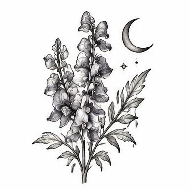 Moonlit Wolfsbane, botanical fine line tattoo inspiration