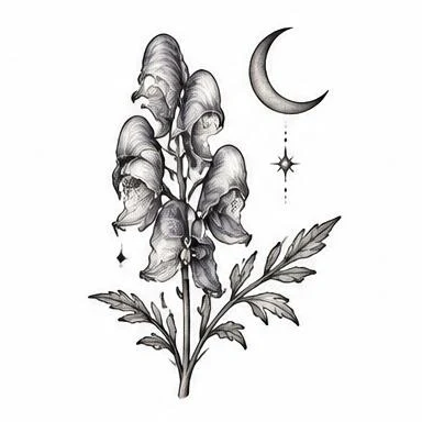 Crescent Aconite, botanical fine line tattoo inspiration