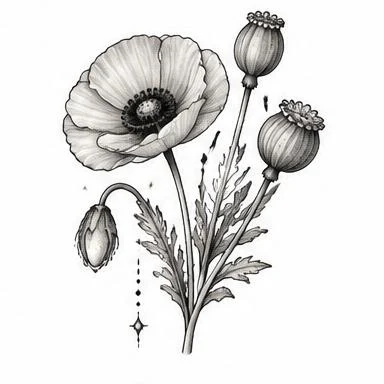 Poppy Keepsake, botanical fine line tattoo inspiration