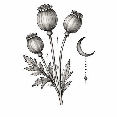 Poppy Moons, botanical fine line tattoo inspiration