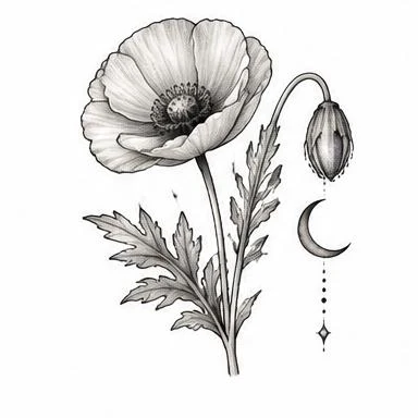 Falling Poppy, dotwork tattoo inspiration
